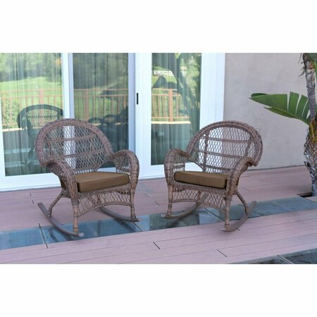 JECO W00210-R-2-FS007 Santa Maria Honey Wicker Rocker Chair with Brown Cushion, 2PK W00210-R_2-FS007